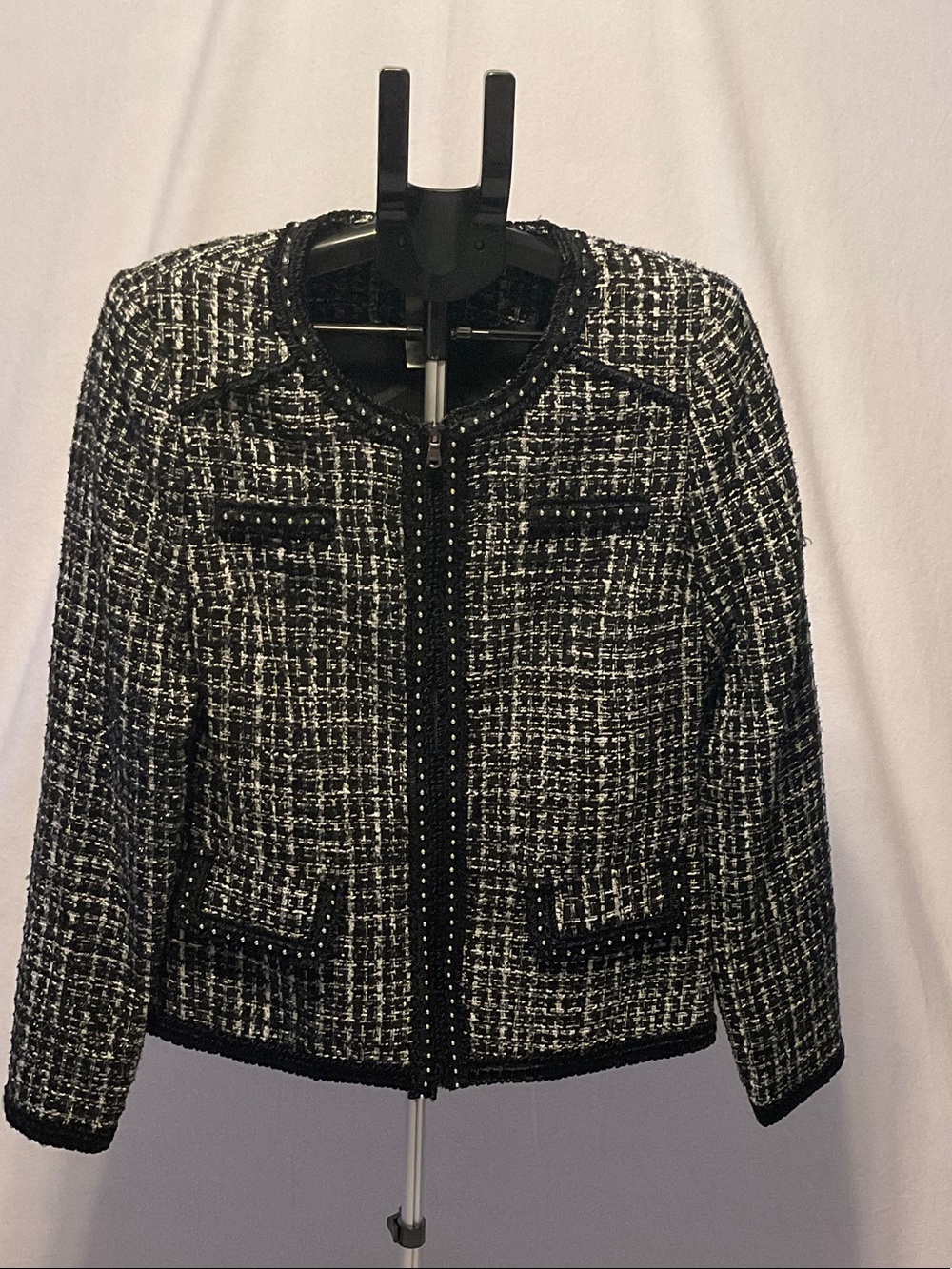 long tall sally Black & White Tweed Zip-Front Blazer